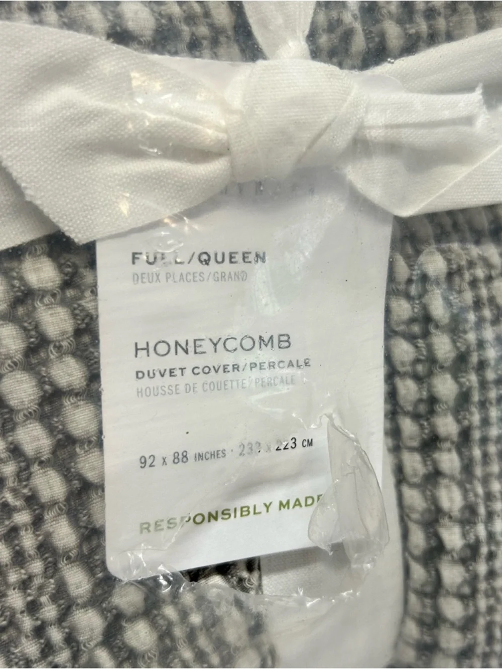 Pottery Barn Honeycomb Percale Cotton Duvet Cover Bedding Full Queen Gray NWT